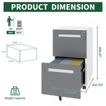 Load image into Gallery viewer, 2-Drawer Mobile File Cabinet With Lock,On 360° Wheels, Holds A4/Letter/Legal Files - White