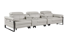 Load image into Gallery viewer, Top Grain Leather Reclining Metal USB Sofa (720341) - Light Gray