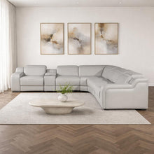 Load image into Gallery viewer, Italian Leather Power Reclining Curved 7 Piece Corner Sectional With Console - Light Gray