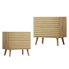 Load image into Gallery viewer, Solid Wood Ribbed Texture Two Drawer Nightstand (Set of 2) - Natural