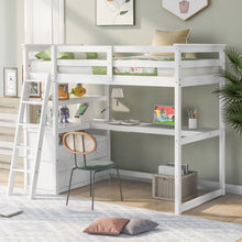Load image into Gallery viewer, Modern Loft Bed With Built In Desk, Shelves, And 2 Drawers