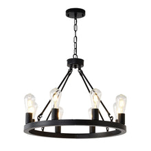 Load image into Gallery viewer, 6 Light (No Bulbs) Wagon Wheel Chandelier Farmhouse Modern Small Round Chandelier For Living Room Kitchen Island Foyer Hallway Entryway Bedroom Dining Room Light Fixture Ceiling Hanging - Matte Black