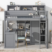 Load image into Gallery viewer, Loft Bed With Built In Desk, Storage Shelves, And Wardrobe