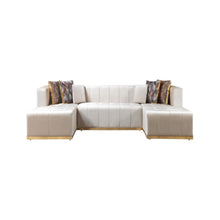 Load image into Gallery viewer, Velvet U Shaped Three Piece Sofa Chaise Sectional With Toss Pillows - Ivory