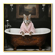 Load image into Gallery viewer, Tiger In Bathtub Wall Art Print Poster, Bathroom Decor Posters Prints For Restroom - Pink / White