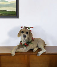 Load image into Gallery viewer, Poly Dog Christmas Figurine - Brown / Green / Red