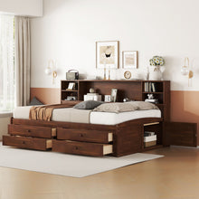 Load image into Gallery viewer, Full Size Captain Bed With Built In Storage Shelves, 4 Drawers And 2 Cabinets - Antique Brown
