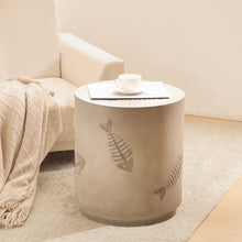 Load image into Gallery viewer, Rustic Magnesium Oxide Side Table With Fish Pattern Design - Gray