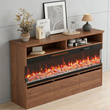 Load image into Gallery viewer, Wood Fireplace Entertainment Center With Fireplace - Brown