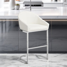 Load image into Gallery viewer, Faux Leather And Steel Low Back Bar Height Bar Chair - White And Silver