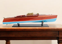 Load image into Gallery viewer, Hand Painted Model Boat Tabletop Sculpture - Blue / Brown