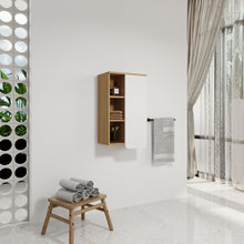 Load image into Gallery viewer, Wall Mounted Bathroom Side Cabinet, Single Door With 3 Tier Open Shelves - Black / Light Oak / White