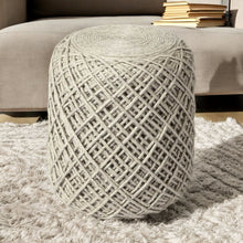 Load image into Gallery viewer, Wool Cylindrical Pouf With Diamond Pattern - Oatmeal