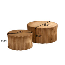Load image into Gallery viewer, Vintage Fashion Style Cylindrical Nesting Coffee Table Set With Vertical Textured Embossed Design - Natural