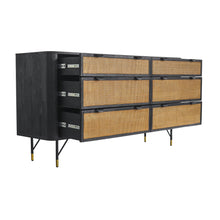 Load image into Gallery viewer, Solid Wood And Rattan Six Drawer Double Dresser - Natural / Black