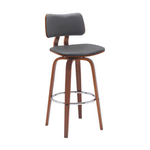 Load image into Gallery viewer, 30" Faux Leather Swivel Low Back Bar Height Bar Chair - Gray And Wood Brown