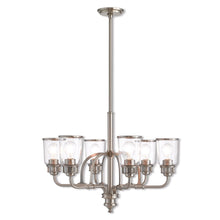 Load image into Gallery viewer, 27'' Six Light Metal Dimmable Chandelier With Shades - Nickel / Clear