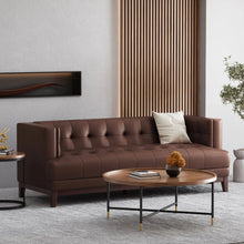 Load image into Gallery viewer, Mid Century Modern 3 Seater Sofa With Tufted Stitching - Dark Brown