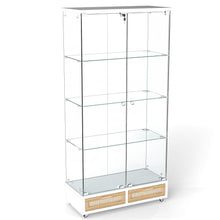 Load image into Gallery viewer, Glass Display Cabinet With LED Lights, Tempered Glass Doors, Large Drawers, 2 Door Storage Case With 4 Shelves - Natural / White