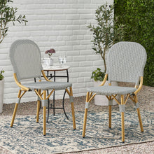 Load image into Gallery viewer, Outdoor Rattan And Aluminum Armless French Bistro Chairs (Set of 2) - Dark Gray