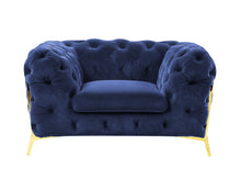 Load image into Gallery viewer, Tufted Velvet And Gold Solid Color Lounge Chair - Blue