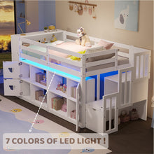 Load image into Gallery viewer, Loft Bed With Storage Cabinets, Staircase Drawers & LED Lights