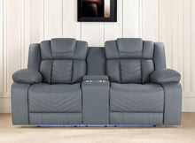 Load image into Gallery viewer, Faux Leather Power Reclining Loveseat With Storage - Light Gray
