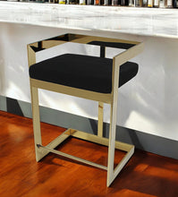 Load image into Gallery viewer, Velvet And Stainless Steel Low Back Bar Height Bar Chair - Black And Gold