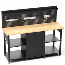 Load image into Gallery viewer, Workbench With Storage Cabinet And Pegboard - Black