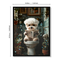 Load image into Gallery viewer, Framed Bathroom Decor, Cute Puppy Wall Art In Picture Frame, 3D Canvas Print - Indigo / White