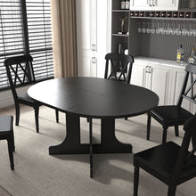 Load image into Gallery viewer, Dining Table For Farmhouse Kitchen Expandable Oval Table Top With Removable Leaf Trestle X Shaped Base - Black