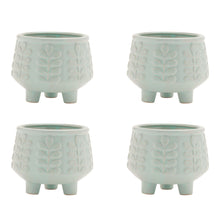 Load image into Gallery viewer, Leaf Round Pot Planters (Set of 4) - Teal Blue