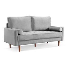 Load image into Gallery viewer, Velvet Sofa And Toss Pillows With Dark Brown Legs - Gray