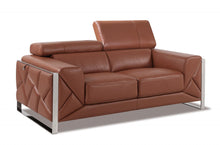 Load image into Gallery viewer, Italian Leather Loveseat - Camel / Silver