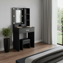 Load image into Gallery viewer, Wood Mirrored Three Drawer Vanity Table Lights - Black