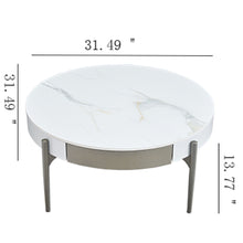 Load image into Gallery viewer, Modern Round Coffee Table With Storage Drawers Handcrafted Ceramic Inlay Tabletop 2 Tone Wood Legs Scandinavian Living Room Center Table - White / Gray