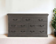 Load image into Gallery viewer, Distressed Solid And Reclaimed Wood Seven Drawer Double Dresser - Gray
