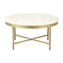 Load image into Gallery viewer, 18" Wood And Steel Round Coffee Table - Ivory And Gold