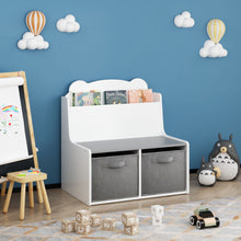 Load image into Gallery viewer, Bookshelf With Storage Bins, Bookcase With Book Display Shelf And 2 Bins, Cute Bear Shaped Backboard, Toy Organizer - White