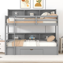 Load image into Gallery viewer, Twin Size Bunk Bed With Built-In Shelves Beside Both Upper And Down Bed And Storage Drawer