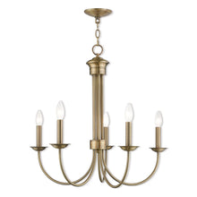 Load image into Gallery viewer, Five Light Metal Dimmable Chandelier With Shades - Antiqued Brass