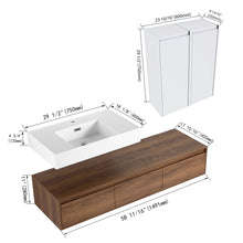 Load image into Gallery viewer, Wall Mounted Bathroom Vanity With Resin Sink And 2 Side Cabinet, 3 Soft Close Drawer - Brown Ebony