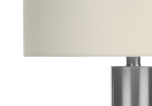 Load image into Gallery viewer, Acrylic Cylinder Table Lamp With Ivory Drum Shade - Silver Metallic