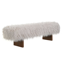 Load image into Gallery viewer, Long Haired Faux Wool Bench - Brown / Beige