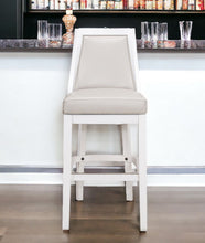 Load image into Gallery viewer, Faux Leather And Solid Wood Bar Height Swivel Bar Chair - Pearl Silver And White
