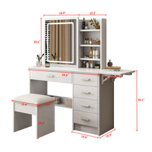 Load image into Gallery viewer, Fashion Vanity Desk With Mirror And Lights For Makeup, 5 Drawers, Adjustable Lighting - White