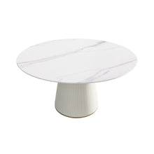 Load image into Gallery viewer, Modern Artificial Stone Round Plywood Base Dining Table, Can Accommodate 8 People, (Not Including Chairs) - White / Beige