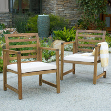 Load image into Gallery viewer, Outdoor Acacia Wood Club Chairs, 2 Pieces Set - Natural Stained / White