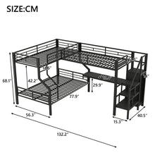 Load image into Gallery viewer, Twin Over Full L Shaped Bunk & Loft Bed With Built-In Wardrobe, Desk, And USB Ports - Black