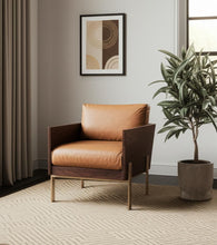 Load image into Gallery viewer, Top Grain Leather And Gold Arm Chair - Carmel Brown